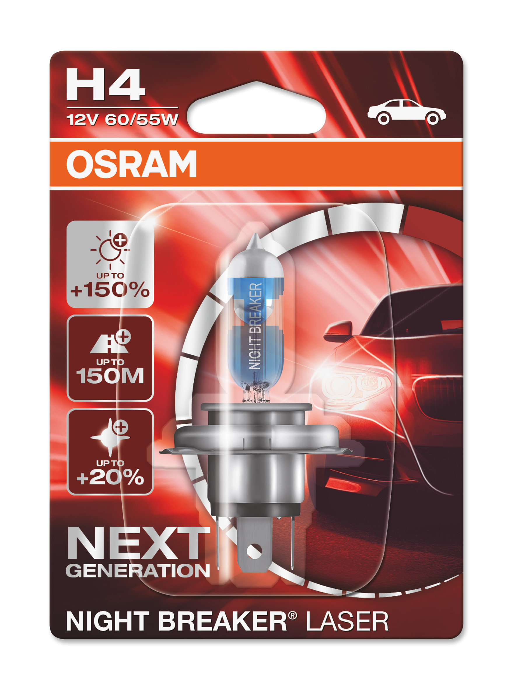 Osram Night Breaker Laser 55w headlight bulbs, H4 