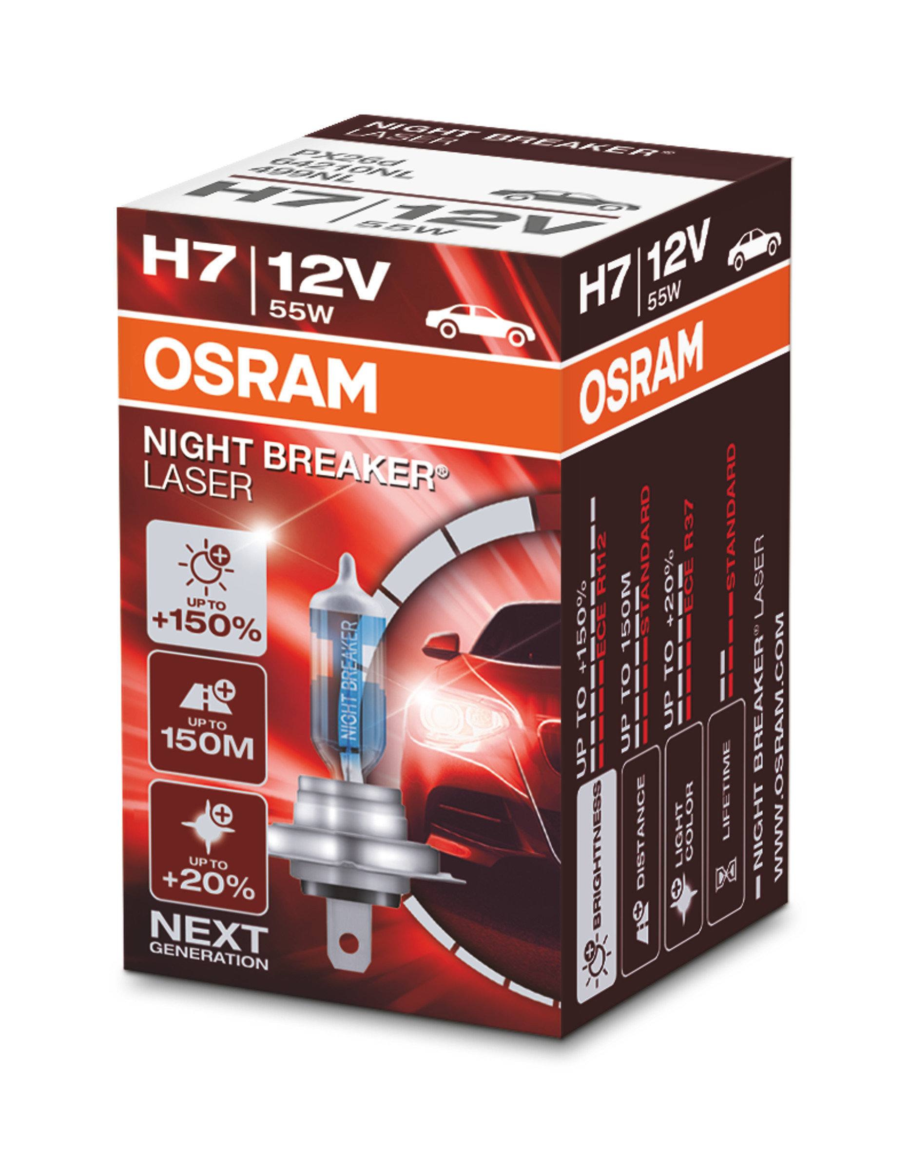 Osram Night Breaker H7 +150% More Brightness Headlight Bulbs Twin